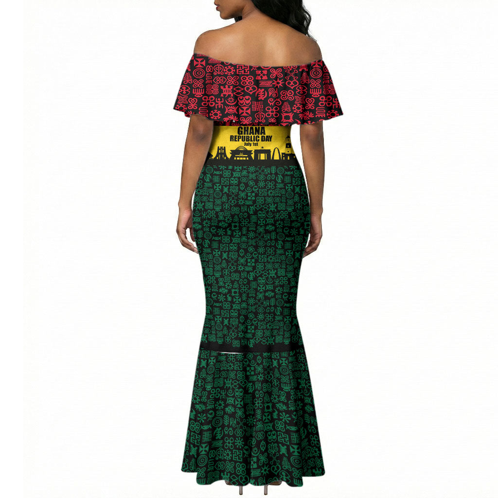 Personalized Ghana Republic Day Mermaid Dress Adinkra Pattern Heritage Silhouette African Culture Art