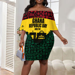 Personalized Ghana Republic Day Off Shoulder Short Dress Adinkra Pattern Heritage Silhouette African Culture Art