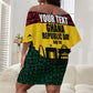 Personalized Ghana Republic Day Off Shoulder Short Dress Adinkra Pattern Heritage Silhouette African Culture Art