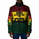 Personalized Ghana Republic Day Padded Jacket Adinkra Pattern Heritage Silhouette African Culture Art