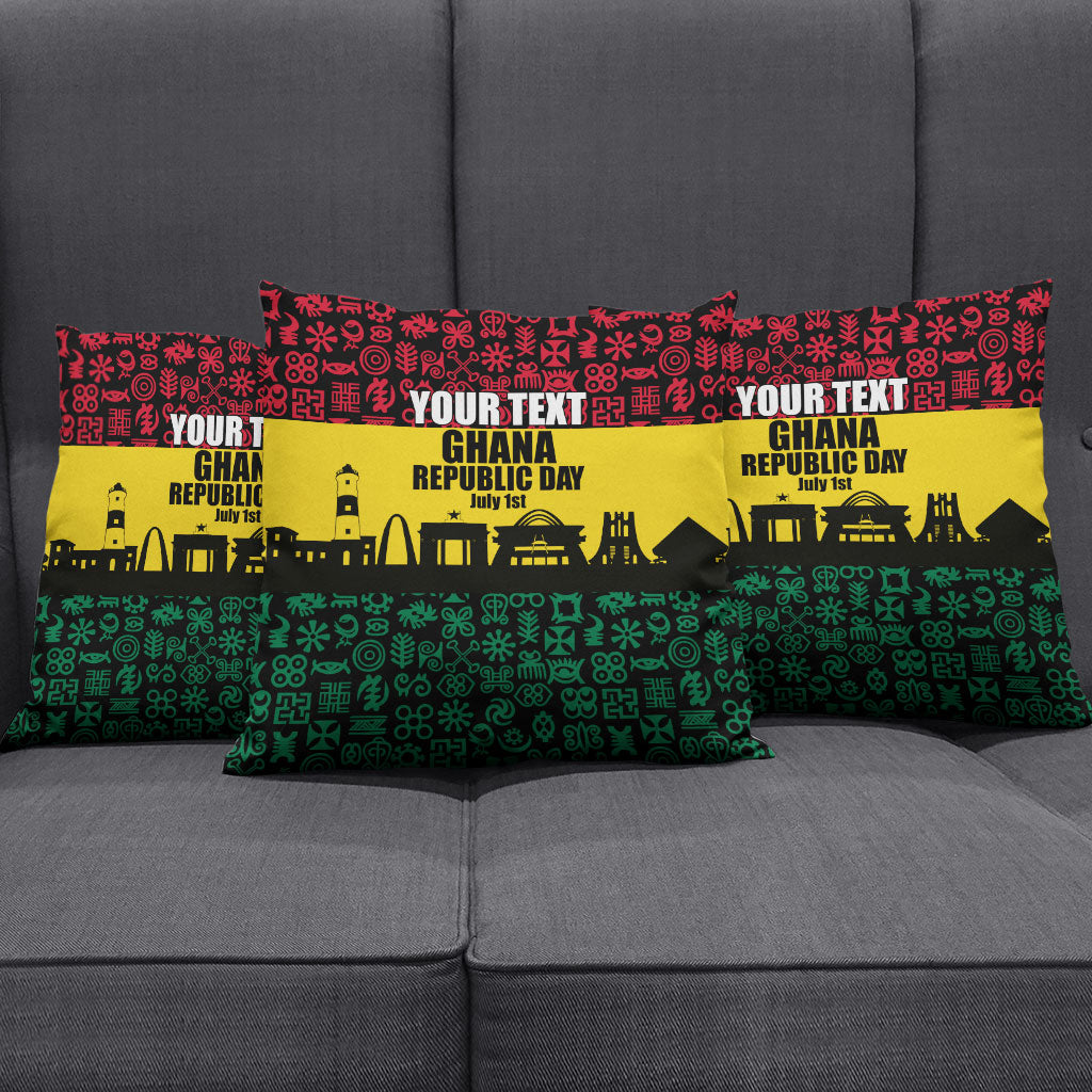 Personalized Ghana Republic Day Pillow Cover Adinkra Pattern Heritage Silhouette African Culture Art