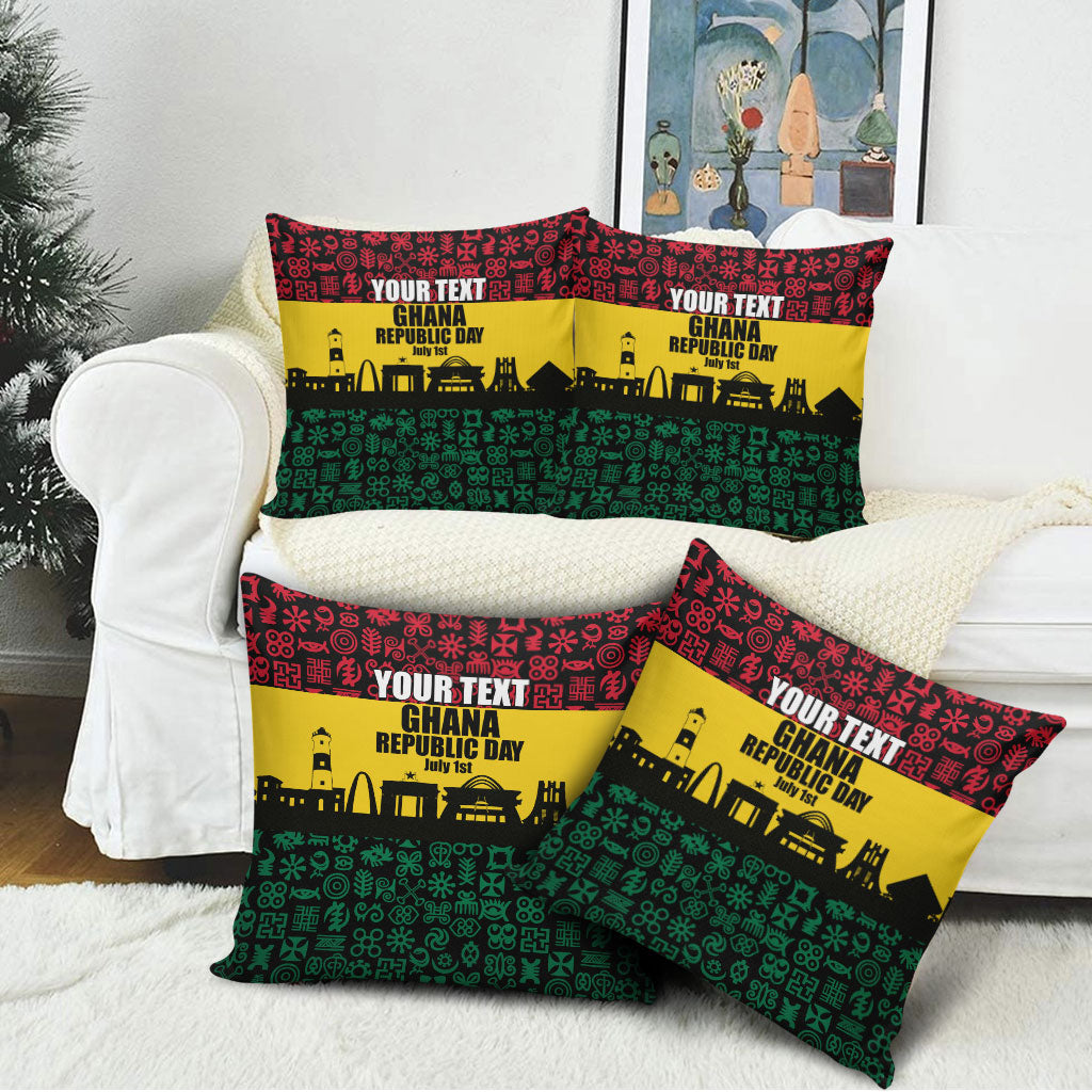 Personalized Ghana Republic Day Pillow Cover Adinkra Pattern Heritage Silhouette African Culture Art