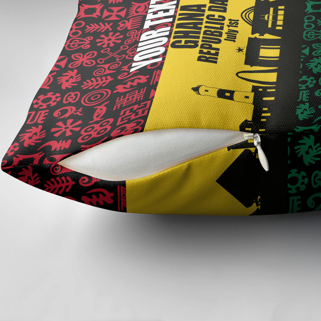 Personalized Ghana Republic Day Pillow Cover Adinkra Pattern Heritage Silhouette African Culture Art