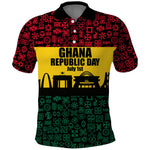Personalized Ghana Republic Day Polo Shirt Adinkra Pattern Heritage Silhouette African Culture Art