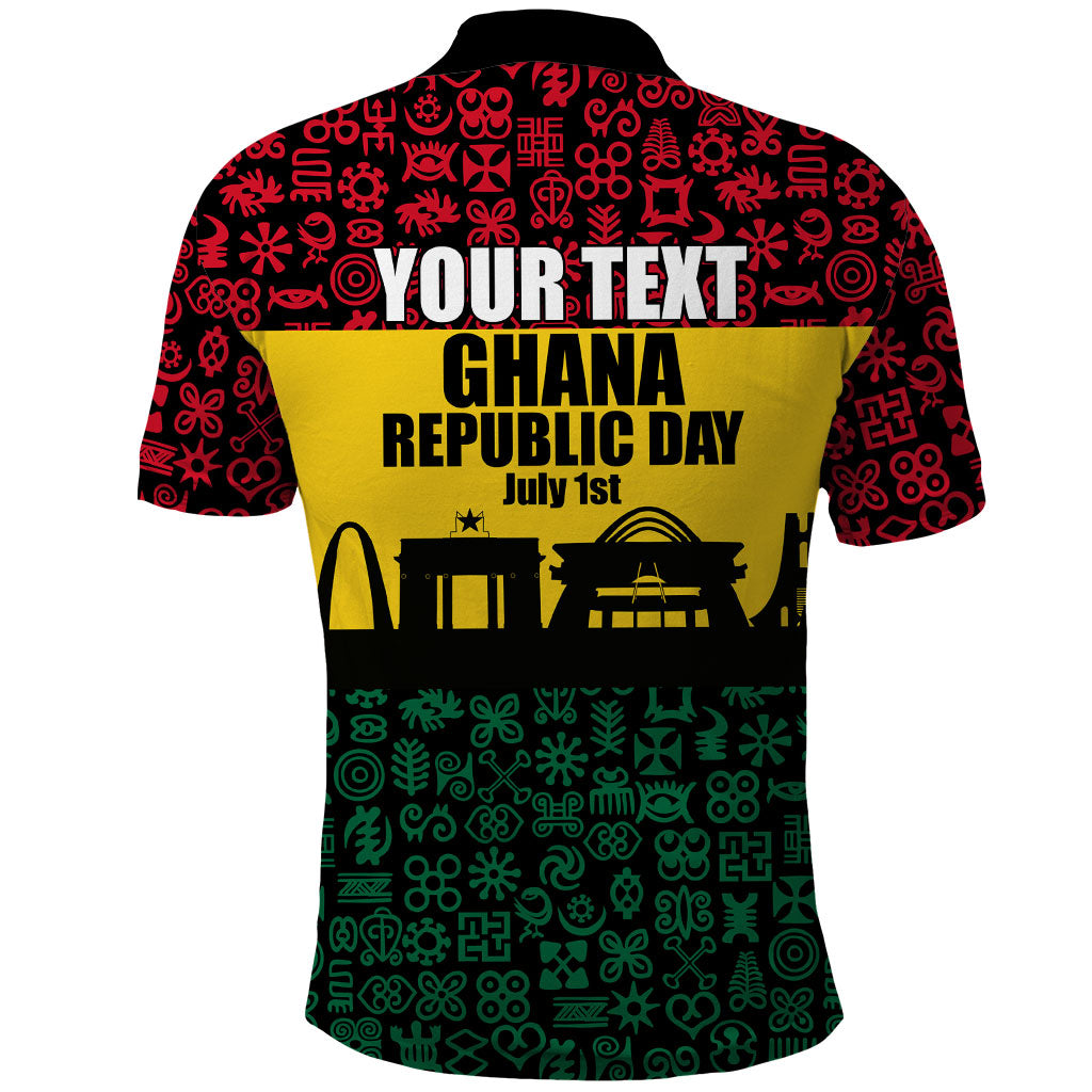 Personalized Ghana Republic Day Polo Shirt Adinkra Pattern Heritage Silhouette African Culture Art