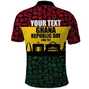 Personalized Ghana Republic Day Polo Shirt Adinkra Pattern Heritage Silhouette African Culture Art