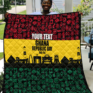 Personalized Ghana Republic Day Quilt Adinkra Pattern Heritage Silhouette African Culture Art
