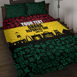 Personalized Ghana Republic Day Quilt Bed Set Adinkra Pattern Heritage Silhouette African Culture Art