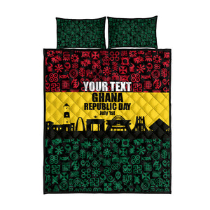Personalized Ghana Republic Day Quilt Bed Set Adinkra Pattern Heritage Silhouette African Culture Art