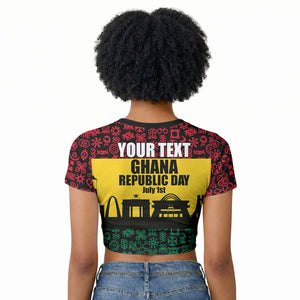 Personalized Ghana Republic Day Raglan Cropped T shirt Adinkra Pattern Heritage Silhouette African Culture Art
