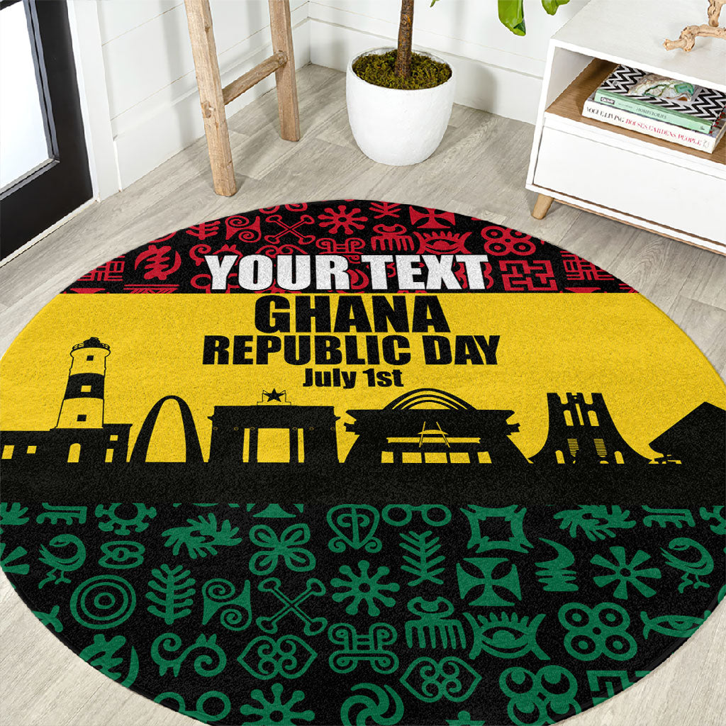 Personalized Ghana Republic Day Round Carpet Adinkra Pattern Heritage Silhouette African Culture Art