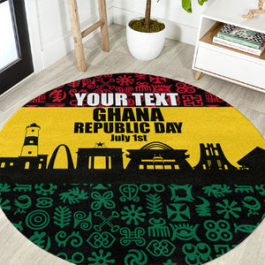 Personalized Ghana Republic Day Round Carpet Adinkra Pattern Heritage Silhouette African Culture Art