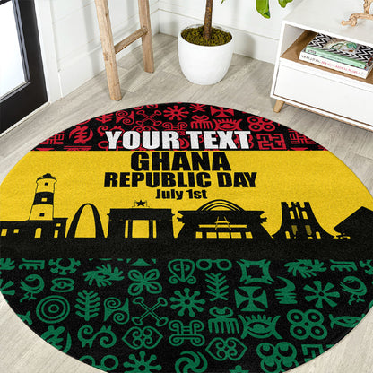 Personalized Ghana Republic Day Round Carpet Adinkra Pattern Heritage Silhouette African Culture Art