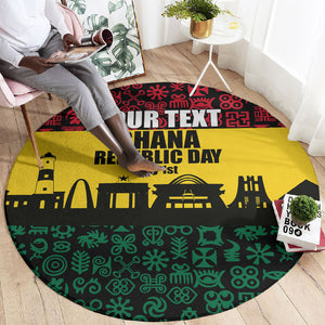 Personalized Ghana Republic Day Round Carpet Adinkra Pattern Heritage Silhouette African Culture Art