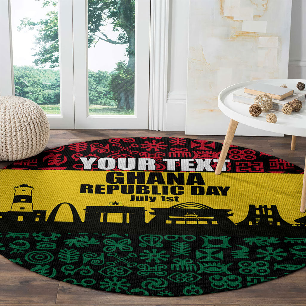 Personalized Ghana Republic Day Round Carpet Adinkra Pattern Heritage Silhouette African Culture Art