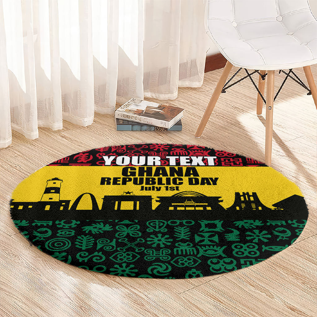 Personalized Ghana Republic Day Round Carpet Adinkra Pattern Heritage Silhouette African Culture Art