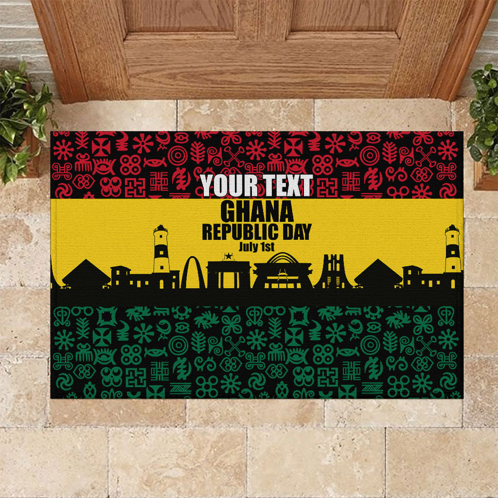 Personalized Ghana Republic Day Rubber Doormat Adinkra Pattern Heritage Silhouette African Culture Art