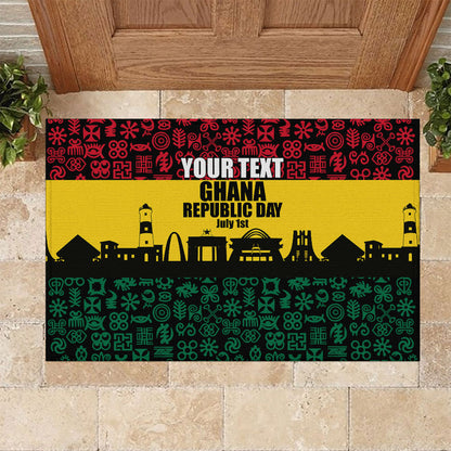 Personalized Ghana Republic Day Rubber Doormat Adinkra Pattern Heritage Silhouette African Culture Art