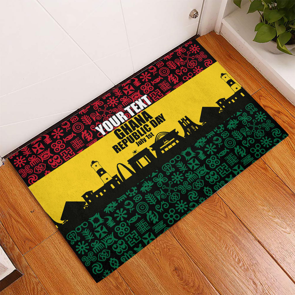 Personalized Ghana Republic Day Rubber Doormat Adinkra Pattern Heritage Silhouette African Culture Art
