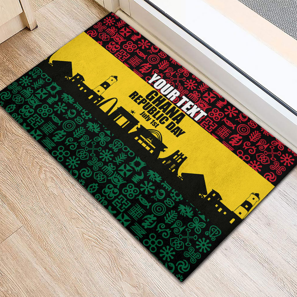 Personalized Ghana Republic Day Rubber Doormat Adinkra Pattern Heritage Silhouette African Culture Art
