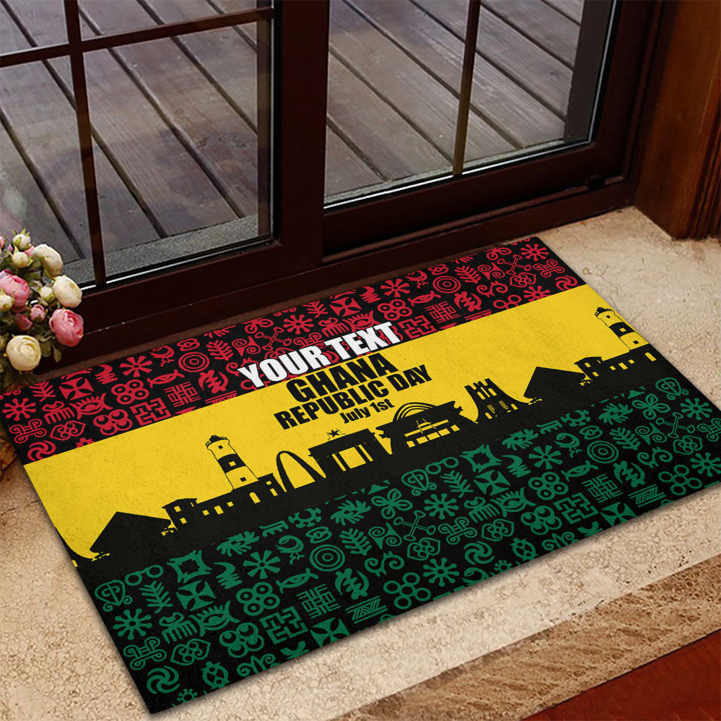 Personalized Ghana Republic Day Rubber Doormat Adinkra Pattern Heritage Silhouette African Culture Art