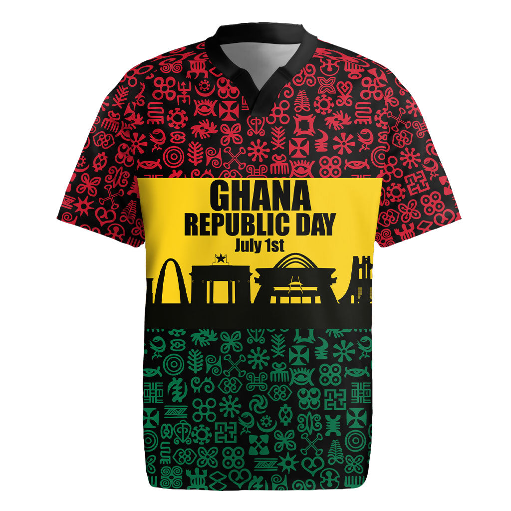 Personalized Ghana Republic Day Rugby Jersey Adinkra Pattern Heritage Silhouette African Culture Art