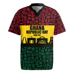 Personalized Ghana Republic Day Rugby Jersey Adinkra Pattern Heritage Silhouette African Culture Art