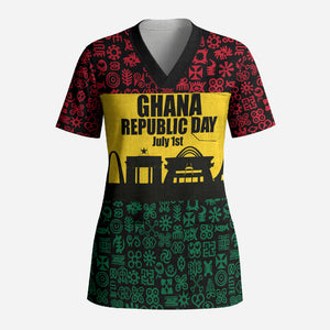 Personalized Ghana Republic Day Scrub Top Adinkra Pattern Heritage Silhouette African Culture Art