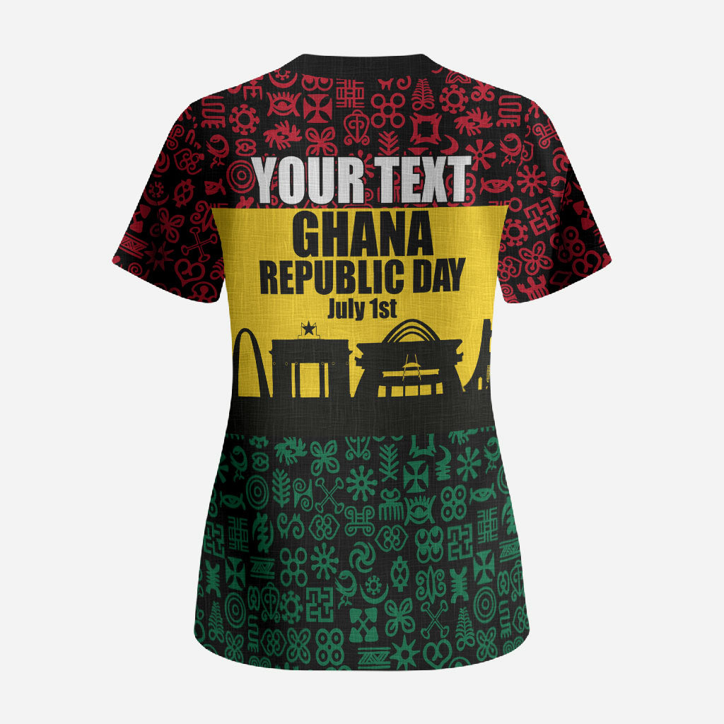 Personalized Ghana Republic Day Scrub Top Adinkra Pattern Heritage Silhouette African Culture Art