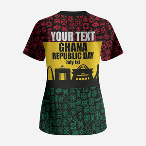 Personalized Ghana Republic Day Scrub Top Adinkra Pattern Heritage Silhouette African Culture Art