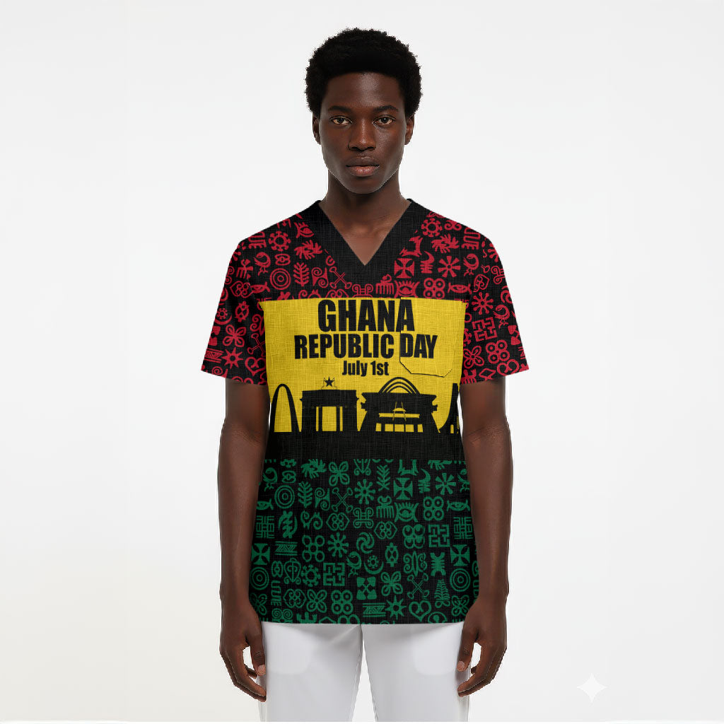 Personalized Ghana Republic Day Scrub Top Adinkra Pattern Heritage Silhouette African Culture Art