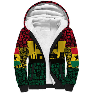 Personalized Ghana Republic Day Sherpa Hoodie Adinkra Pattern Heritage Silhouette African Culture Art