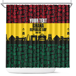 Personalized Ghana Republic Day Shower Curtain Adinkra Pattern Heritage Silhouette African Culture Art