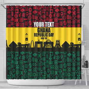 Personalized Ghana Republic Day Shower Curtain Adinkra Pattern Heritage Silhouette African Culture Art