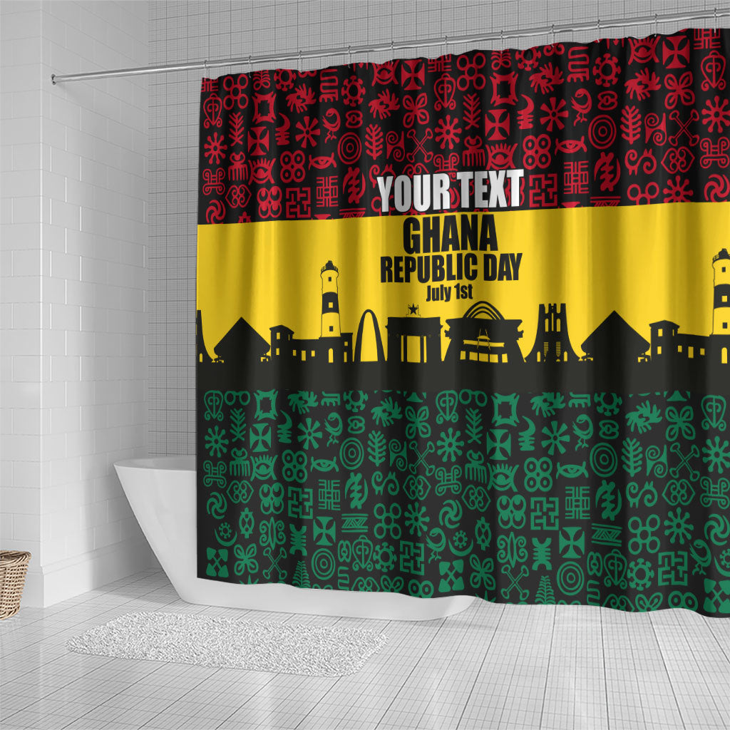Personalized Ghana Republic Day Shower Curtain Adinkra Pattern Heritage Silhouette African Culture Art