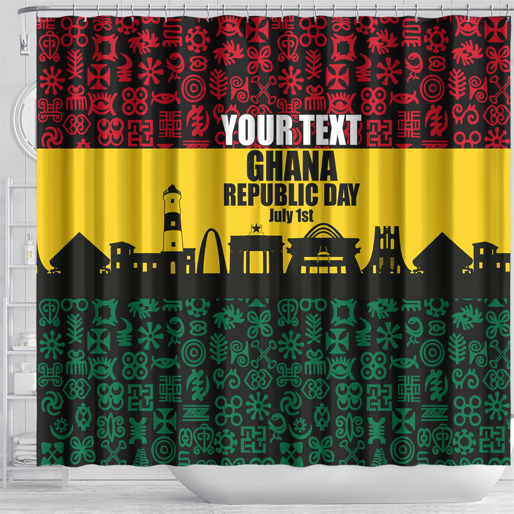 Personalized Ghana Republic Day Shower Curtain Adinkra Pattern Heritage Silhouette African Culture Art