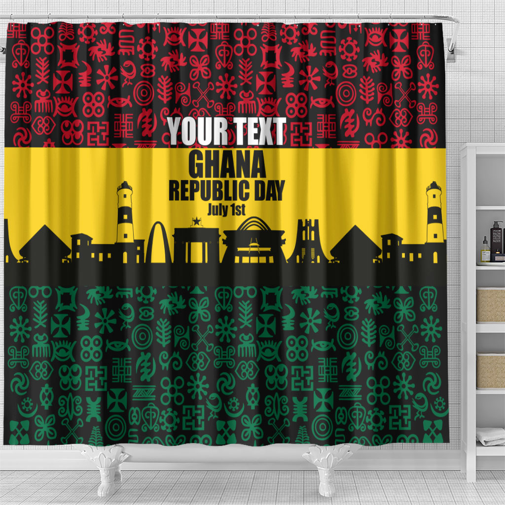 Personalized Ghana Republic Day Shower Curtain Adinkra Pattern Heritage Silhouette African Culture Art