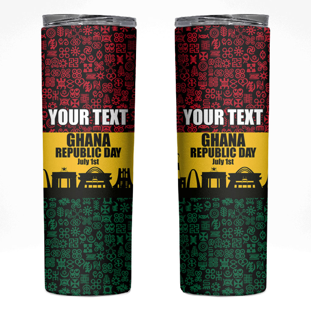 Personalized Ghana Republic Day Skinny Tumbler Adinkra Pattern Heritage Silhouette African Culture Art