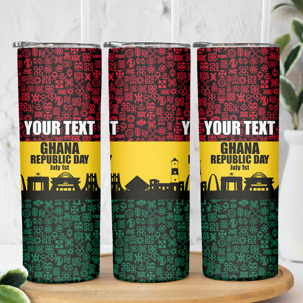 Personalized Ghana Republic Day Skinny Tumbler Adinkra Pattern Heritage Silhouette African Culture Art