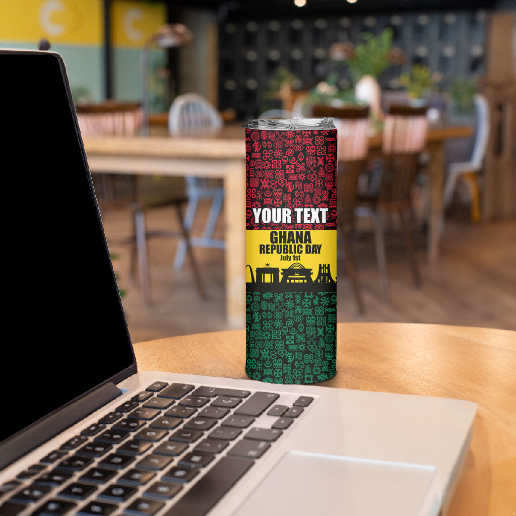Personalized Ghana Republic Day Skinny Tumbler Adinkra Pattern Heritage Silhouette African Culture Art