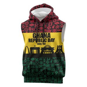 Personalized Ghana Republic Day Sleeveless Hoodie Adinkra Pattern Heritage Silhouette African Culture Art
