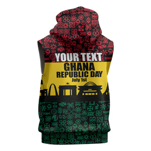 Personalized Ghana Republic Day Sleeveless Hoodie Adinkra Pattern Heritage Silhouette African Culture Art