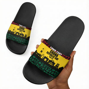 Personalized Ghana Republic Day Slide Sandals Adinkra Pattern Heritage Silhouette African Culture Art