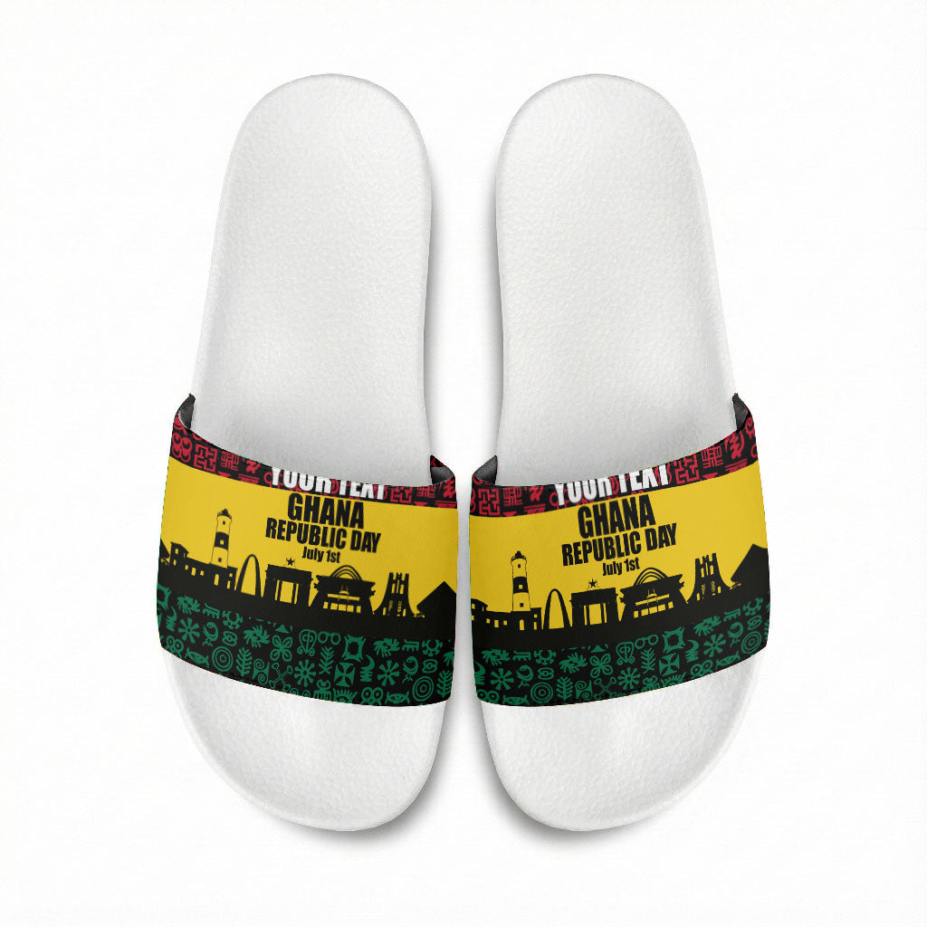 Personalized Ghana Republic Day Slide Sandals Adinkra Pattern Heritage Silhouette African Culture Art