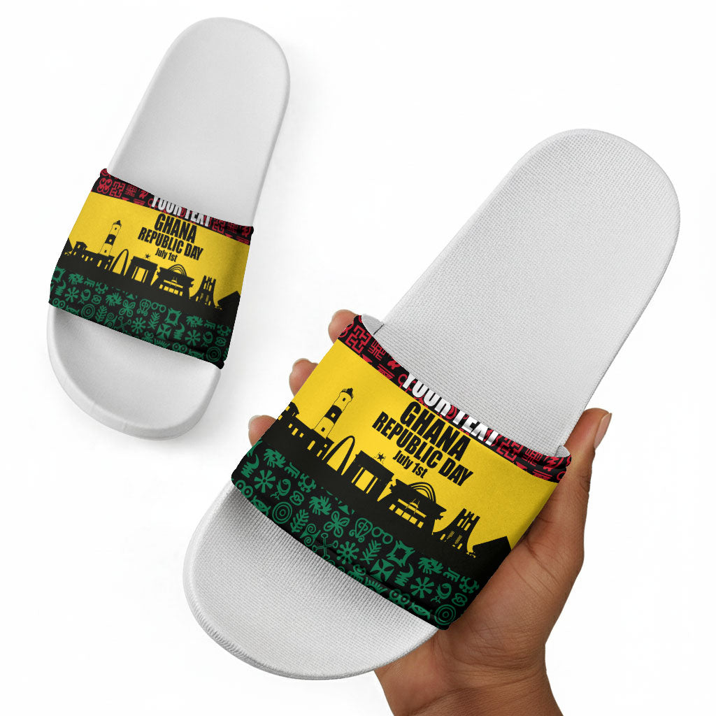 Personalized Ghana Republic Day Slide Sandals Adinkra Pattern Heritage Silhouette African Culture Art