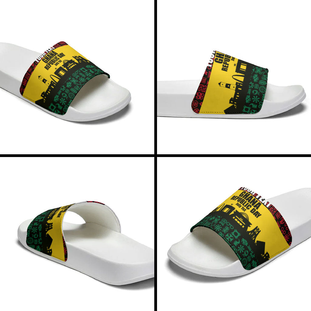 Personalized Ghana Republic Day Slide Sandals Adinkra Pattern Heritage Silhouette African Culture Art