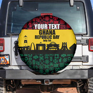 Personalized Ghana Republic Day Spare Tire Cover Adinkra Pattern Heritage Silhouette African Culture Art