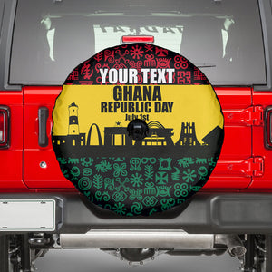 Personalized Ghana Republic Day Spare Tire Cover Adinkra Pattern Heritage Silhouette African Culture Art