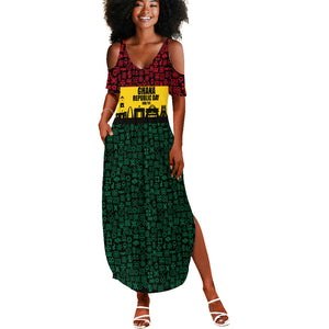 Personalized Ghana Republic Day Summer Maxi Dress Adinkra Pattern Heritage Silhouette African Culture Art