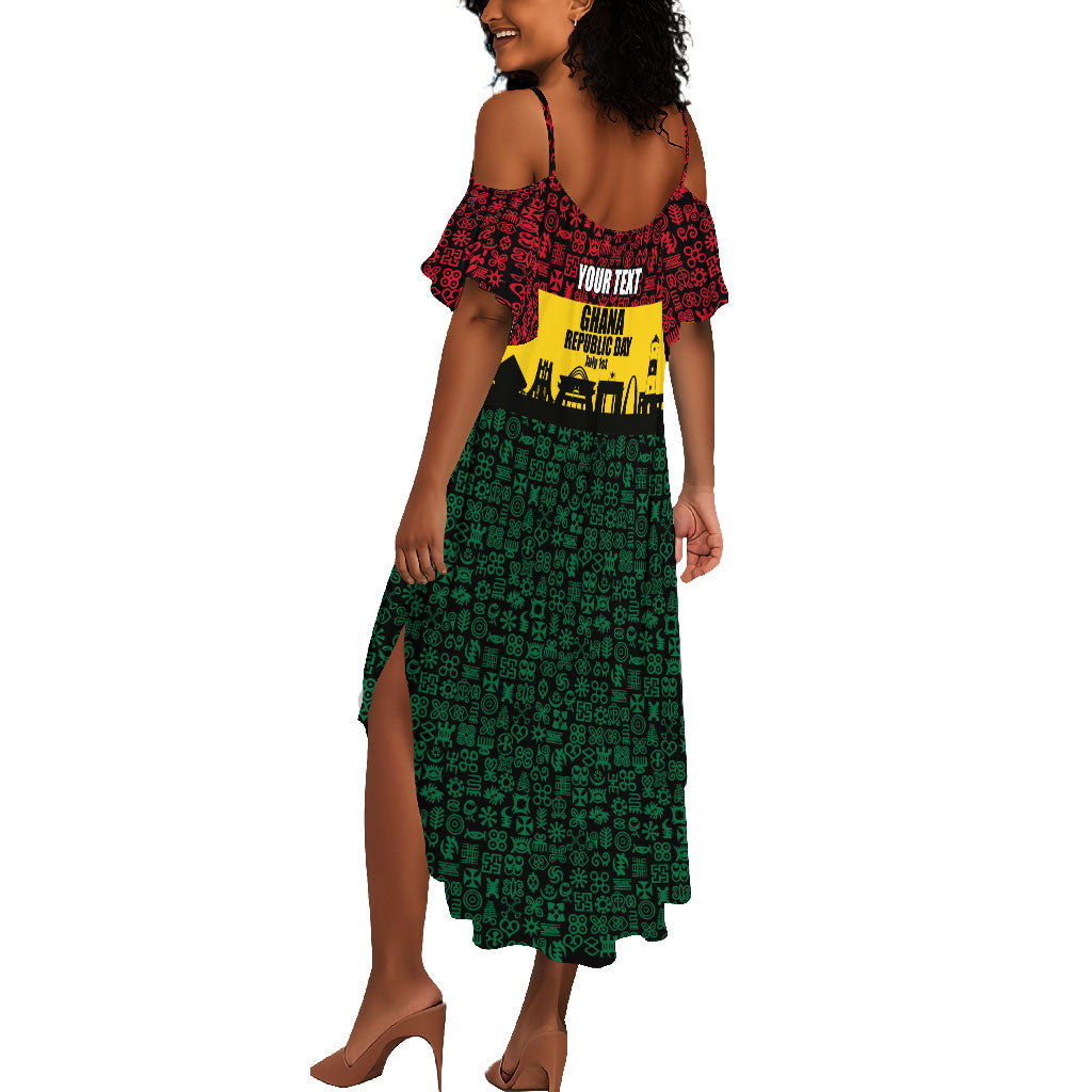 Personalized Ghana Republic Day Summer Maxi Dress Adinkra Pattern Heritage Silhouette African Culture Art